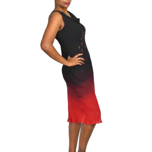 Vintage Silk Slip Dress Red Black Midi Bias Cut Cowl Neck Ombre Tank Y2K Size XL - Picture 2 of 11